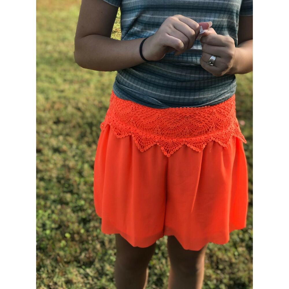 My Michelle Neon Orange Lace Flowy Shorts M Medium Scalloped Edge